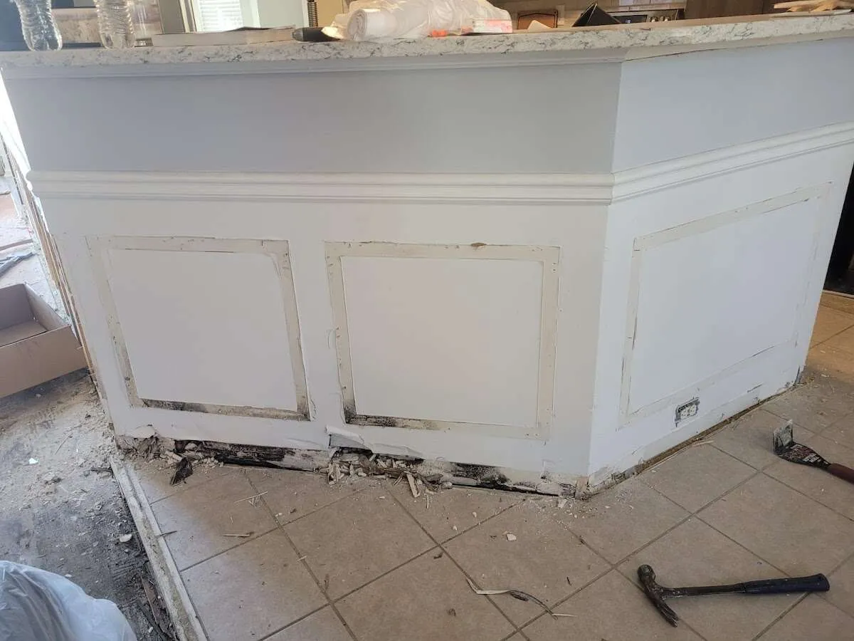 Water damage and mold on kitchen during Storm Damage Restoration in Granger